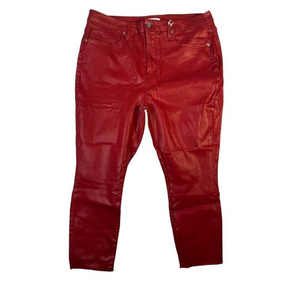 Good American Woman’s Good Waist Crop Jeans Ruby Coated Waxed Wetlook Skinny 22 - Picture 2 of 8